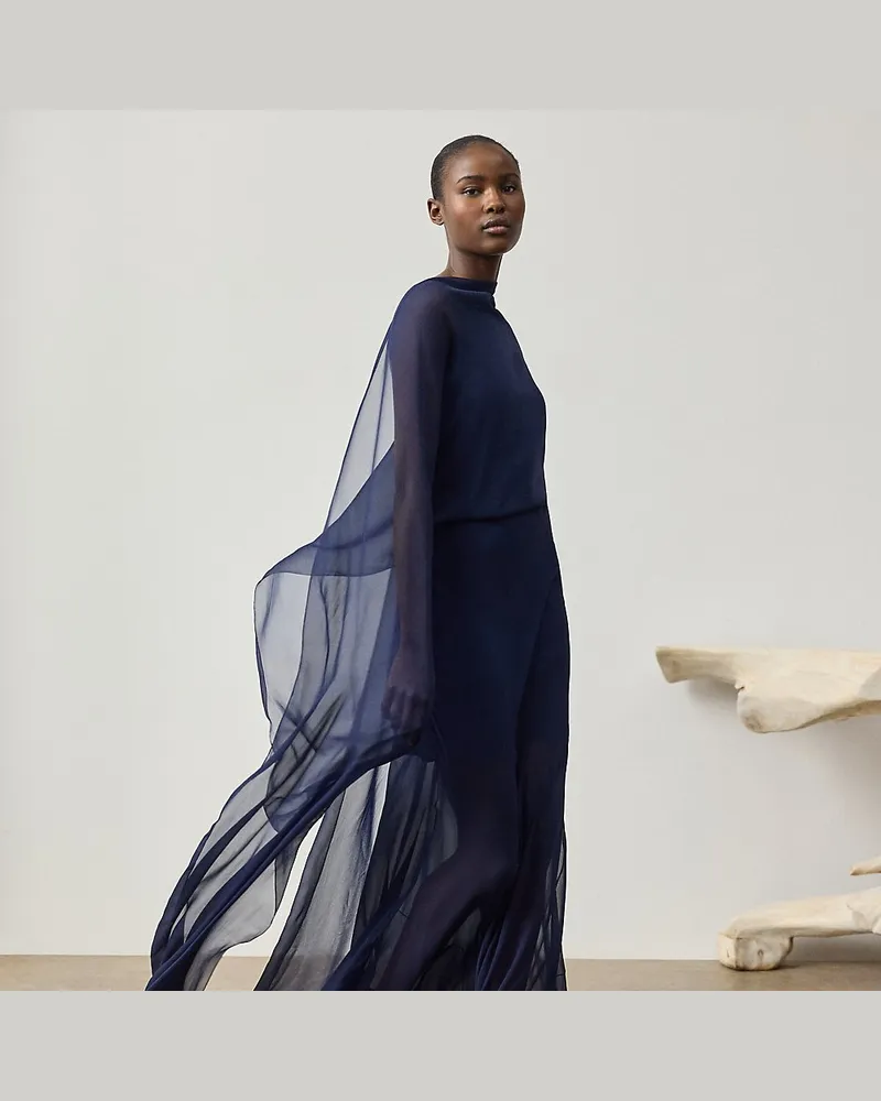 Ralph Lauren Abendkleid Dylon aus gewaschenem Chiffon Blue
