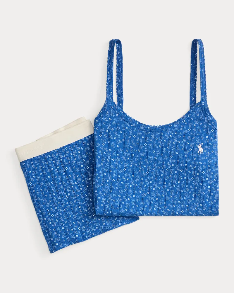 Ralph Lauren Kurzer Baumwollpyjama mit Lochmuster Blue
