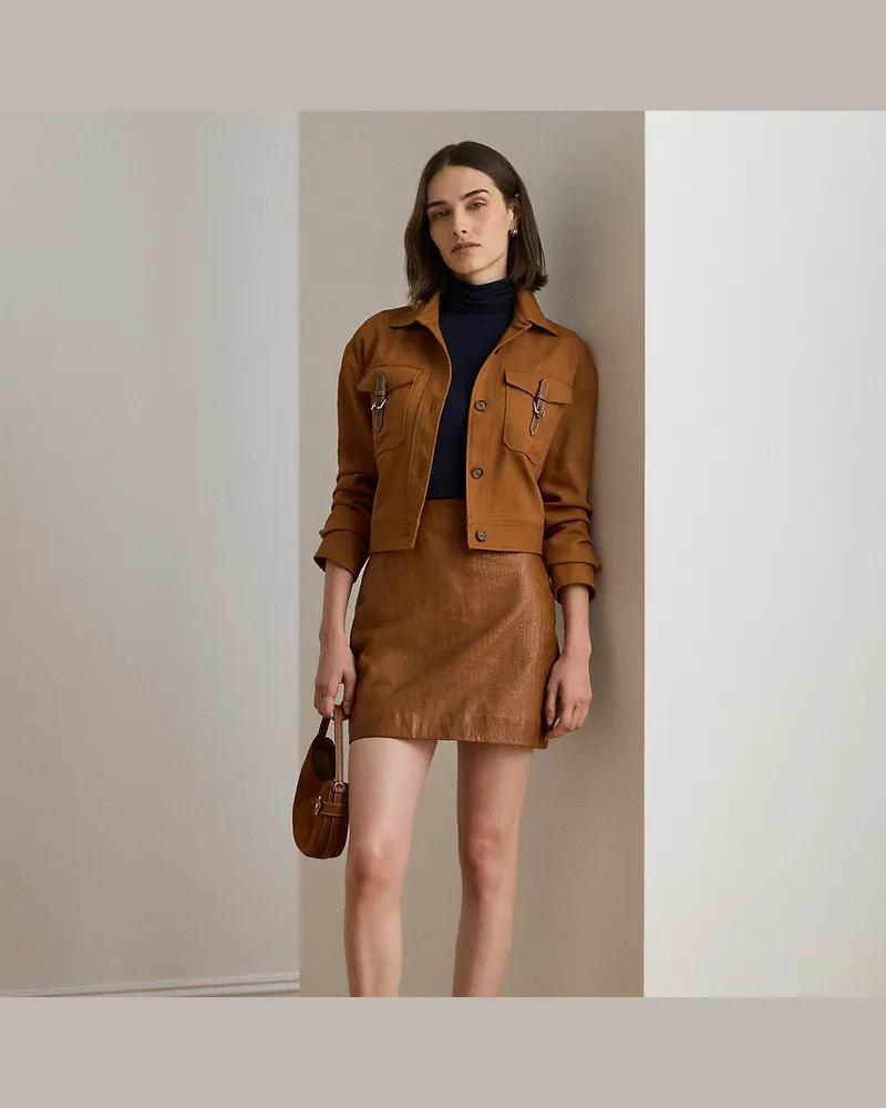 Ralph Lauren Bleistift-Minirock aus Lammleder Brown