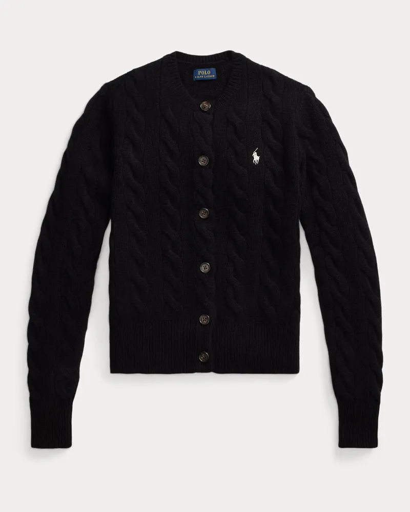 Ralph Lauren Woll-Kaschmir-Strickjacke mit Zopfmuster Black