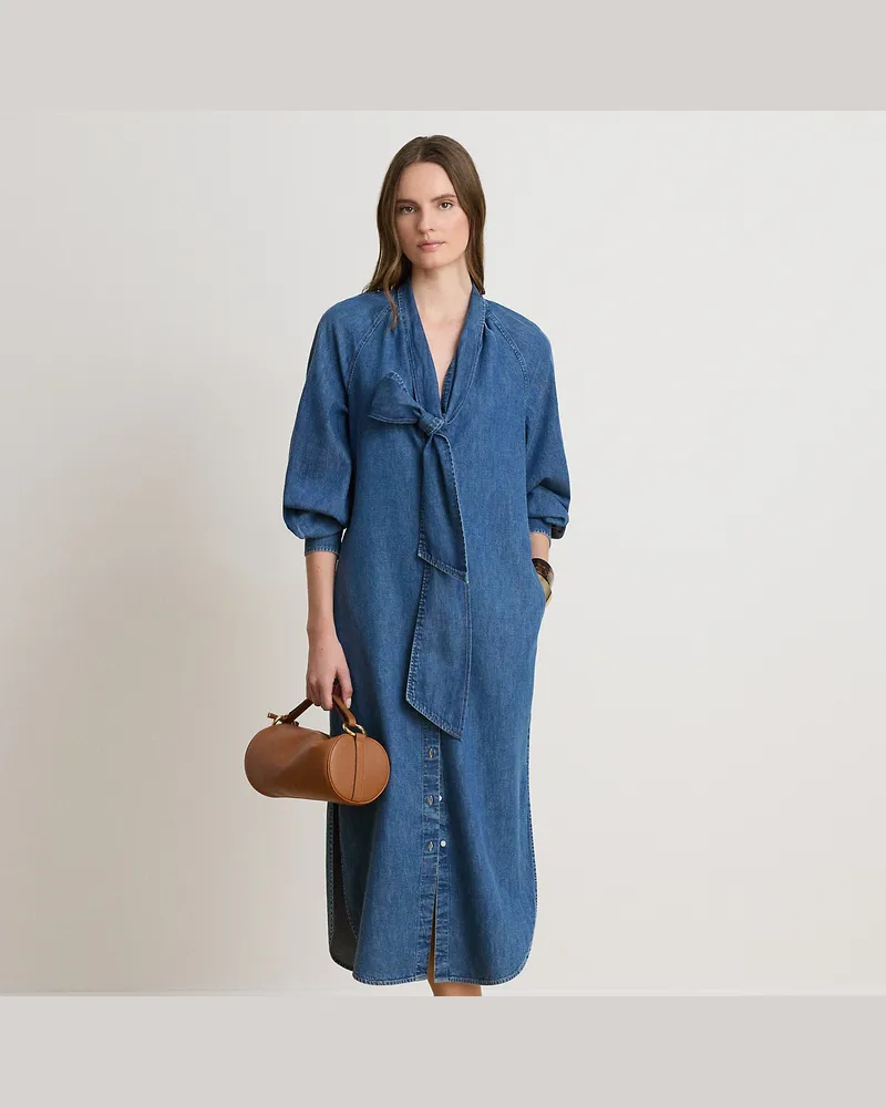 Ralph Lauren Denim-Hemdkleid mit Bindebändern Blue