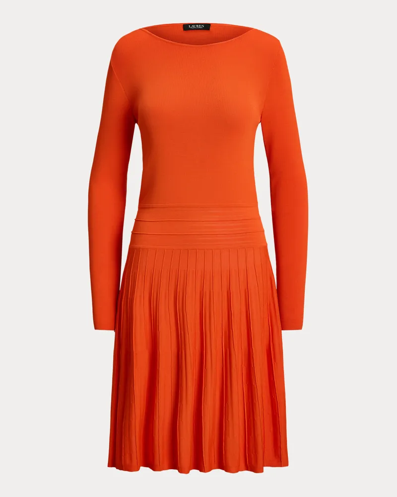 Ralph Lauren Plisseekleid mit U-Boot-Ausschnitt Orange