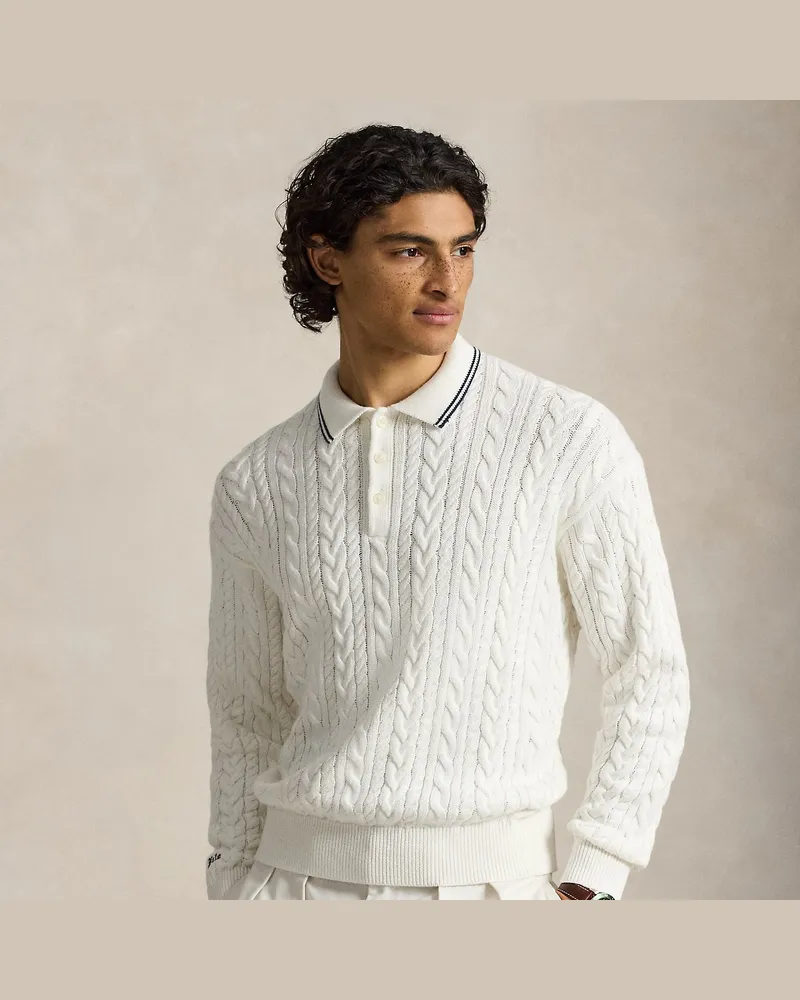 Ralph Lauren Relaxed-Fit Polo-Pullover mit Zopfmuster Cream