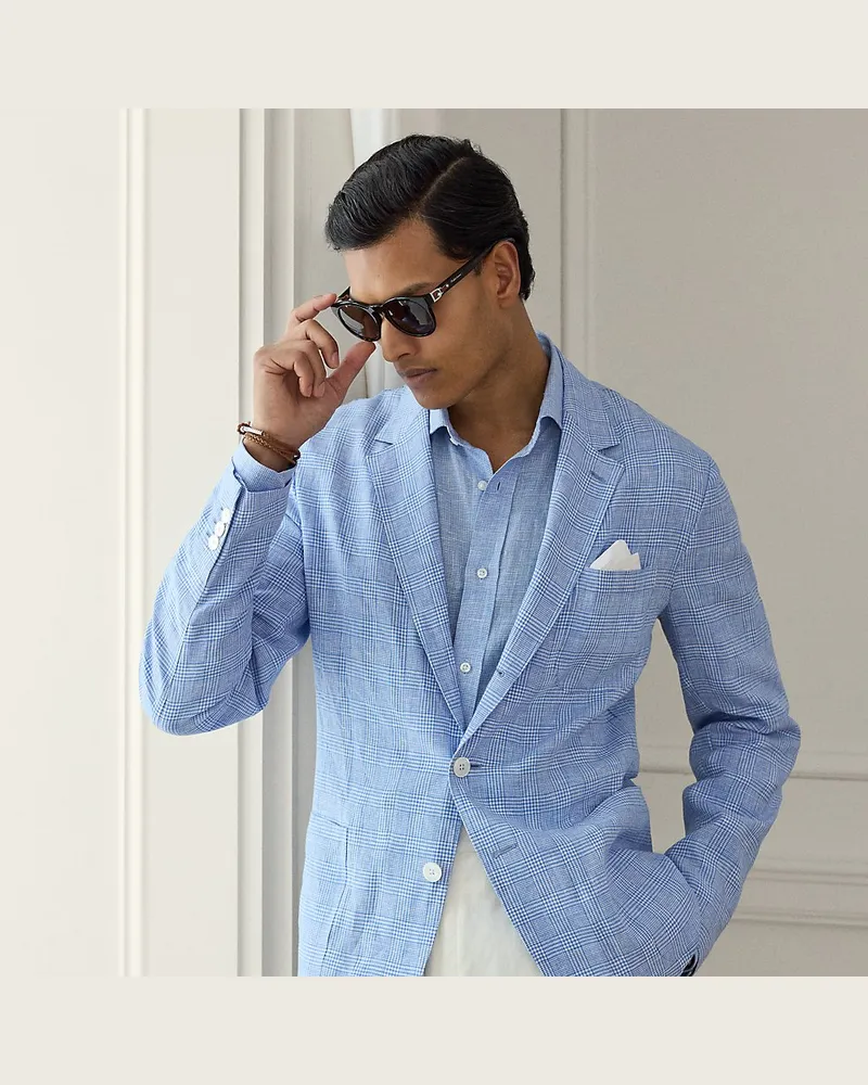 Ralph Lauren Handgeschneiderte Glencheck-Leinenjacke Blue