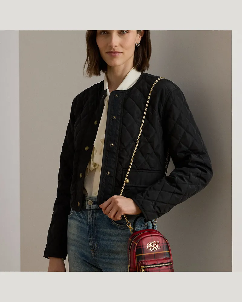Ralph Lauren Karierte Mini-Lederumhängetasche Stevie Black