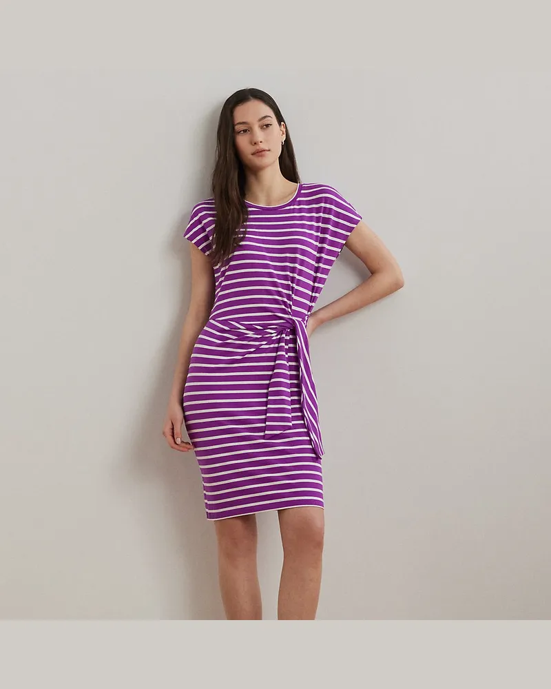 Ralph Lauren Gestreiftes Jerseykleid mit Bindedetail Purple