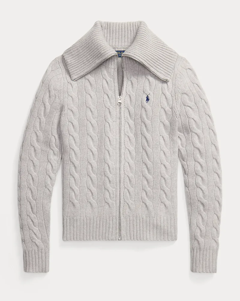 Ralph Lauren Woll-Kaschmir-Strickjacke mit Zopfmuster Grey