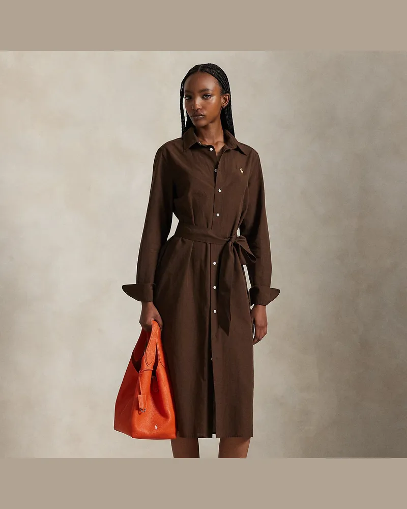 Ralph Lauren Baumwoll-Leinen-Hemdkleid mit Gürtel Brown