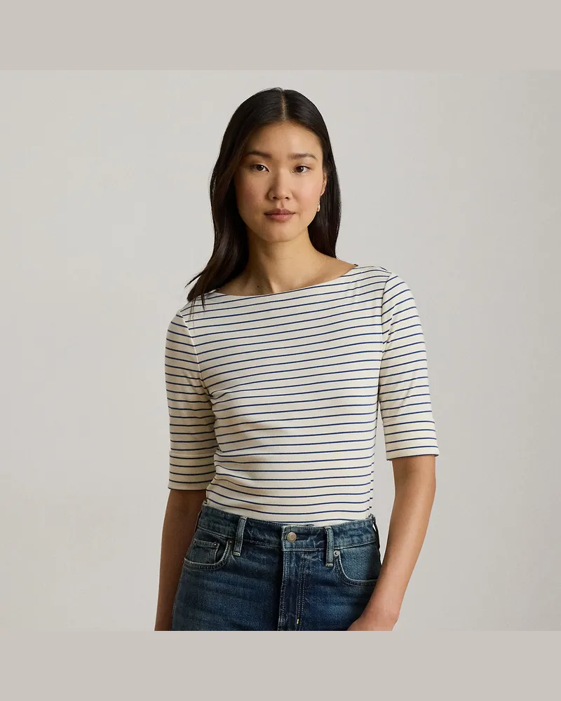 Ralph Lauren Baumwoll-T-Shirt mit U-Boot-Ausschnitt Cream