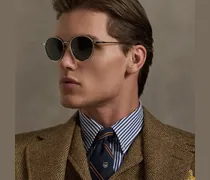 Runde Metallsonnenbrille mit Karo-Akzent