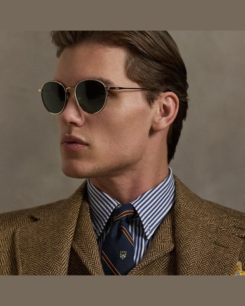 Ralph Lauren Runde Metallsonnenbrille mit Karo-Akzent Gold