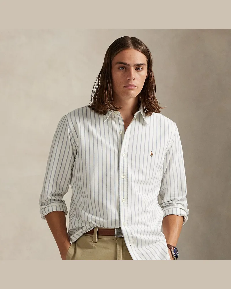 Ralph Lauren Gestreiftes Custom-Fit Oxfordhemd White