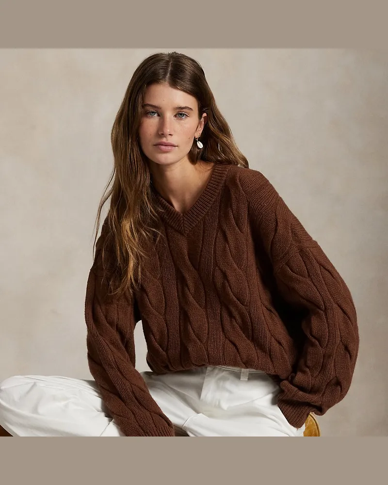 Ralph Lauren Woll-Kaschmir-Pullover mit Zopfmuster Brown