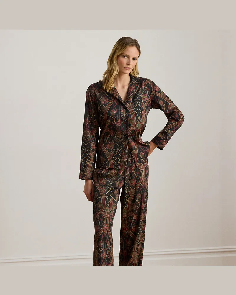 Ralph Lauren Pyjama aus Atlas mit Paisley-Motiv Black