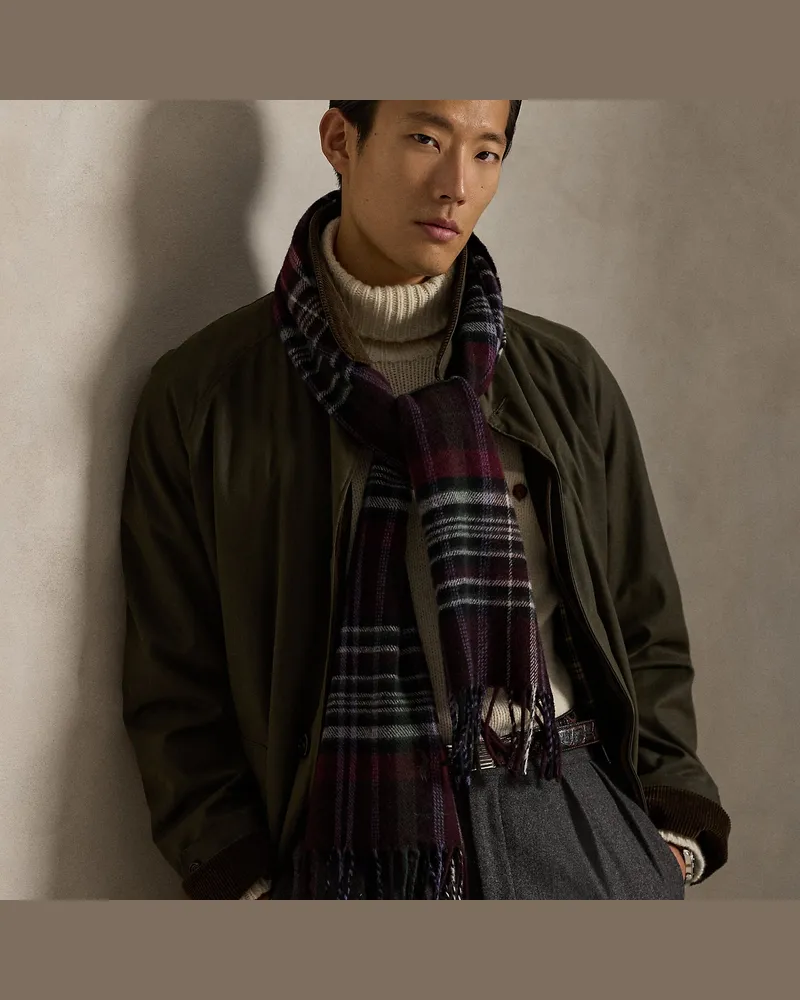 Ralph Lauren Karierter Fransenschal aus Wolle Red