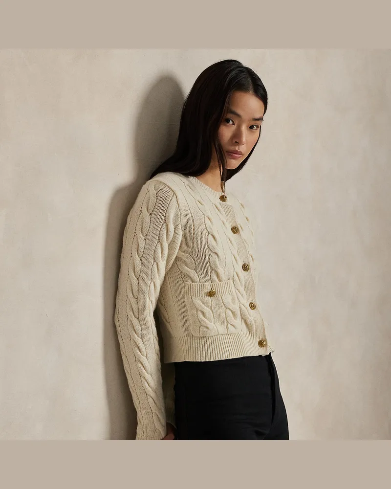 Ralph Lauren Woll-Kaschmir-Strickjacke mit Zopfmuster White