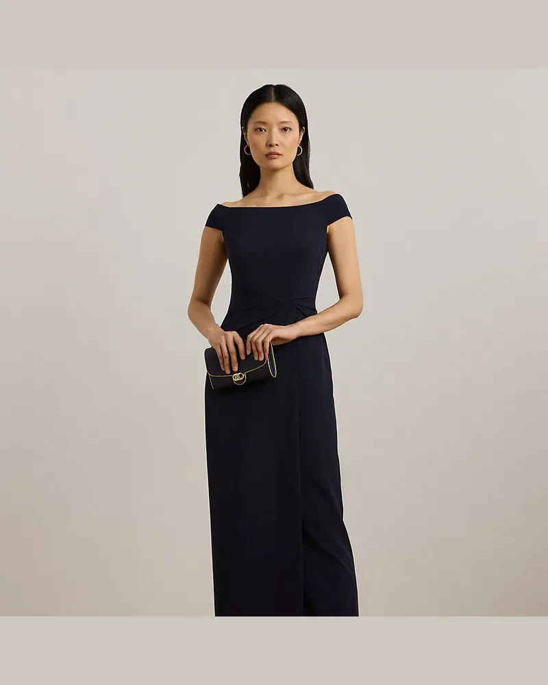 Ralph Lauren Kurzgrößen - Schulterfreies Crêpe-Abendkleid Blue