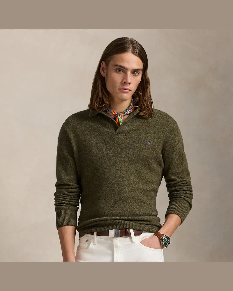 Ralph Lauren Woll-Baumwoll-Pullover mit Polokragen Green