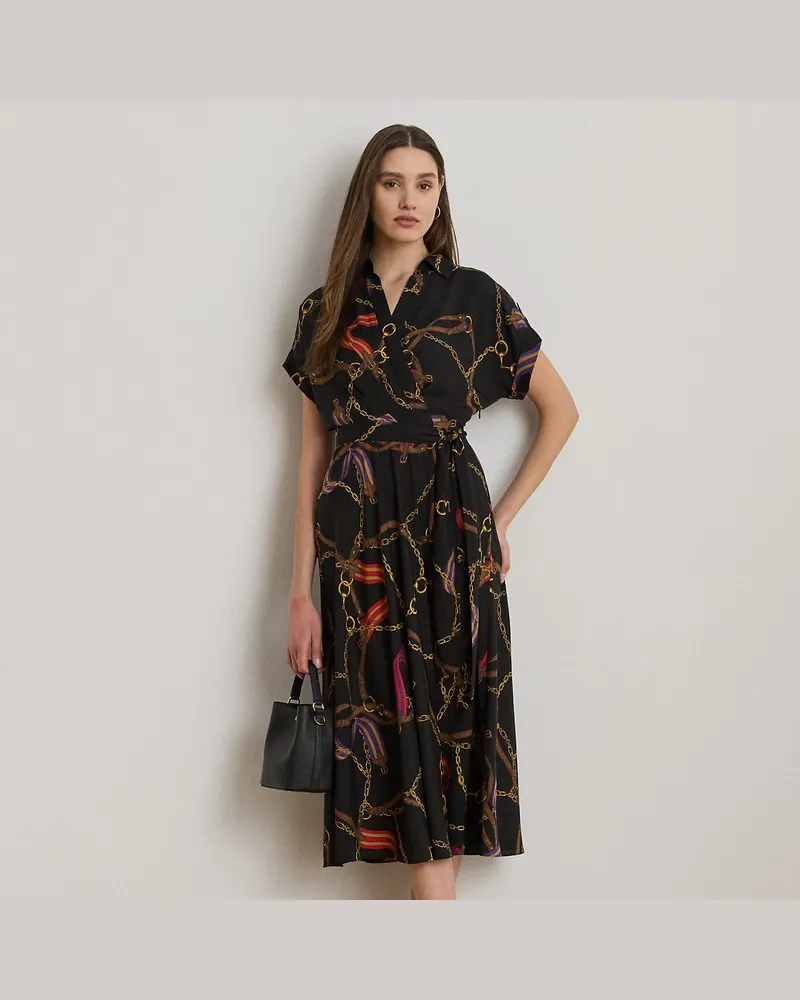 Ralph Lauren Crêpekleid mit Gürtel und Gürteldruck Black