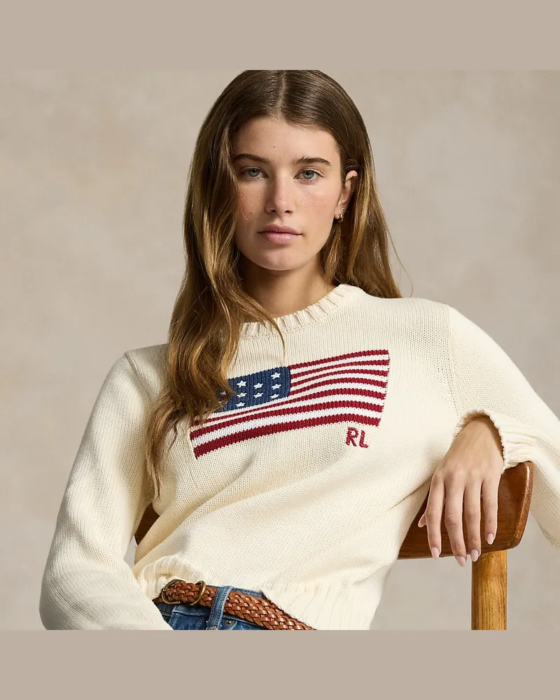 Ralph Lauren Rundhalspullover mit Flagge Cream