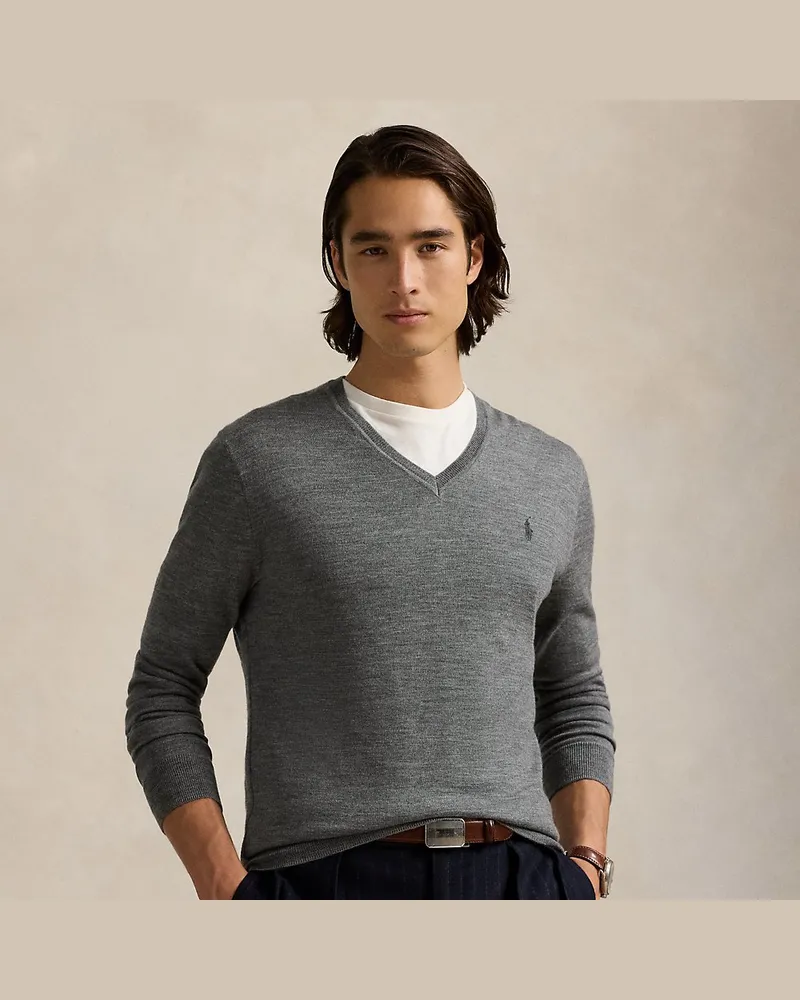 Ralph Lauren Waschbarer Slim-Fit Wollpullover Grey
