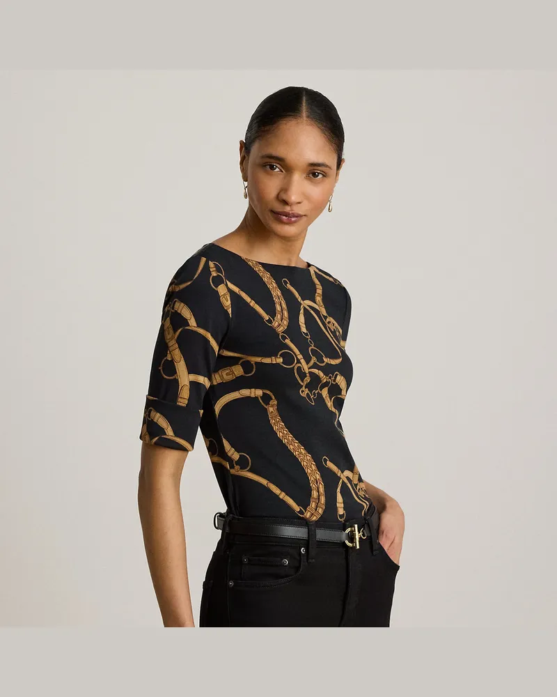 Ralph Lauren Baumwoll-T-Shirt mit Gürteldruck Black