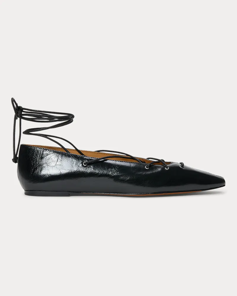 Ralph Lauren Spitzer Lederballerina zum Schnüren Black
