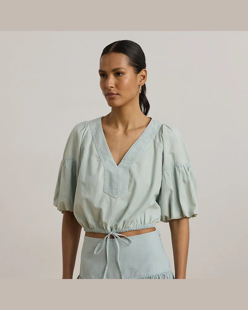 Ralph Lauren Verkürzte Bluse mit Ballonärmeln Blue