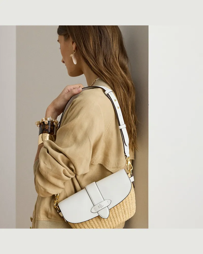 Ralph Lauren Kleine Stroh-Leder-Schultertasche Lynden Natural