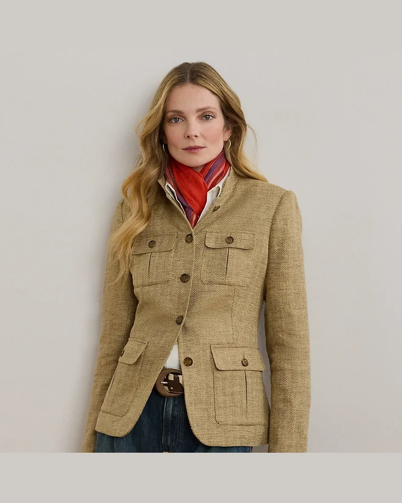 Ralph Lauren Leinenjacke mit Fischgratmuster Brown