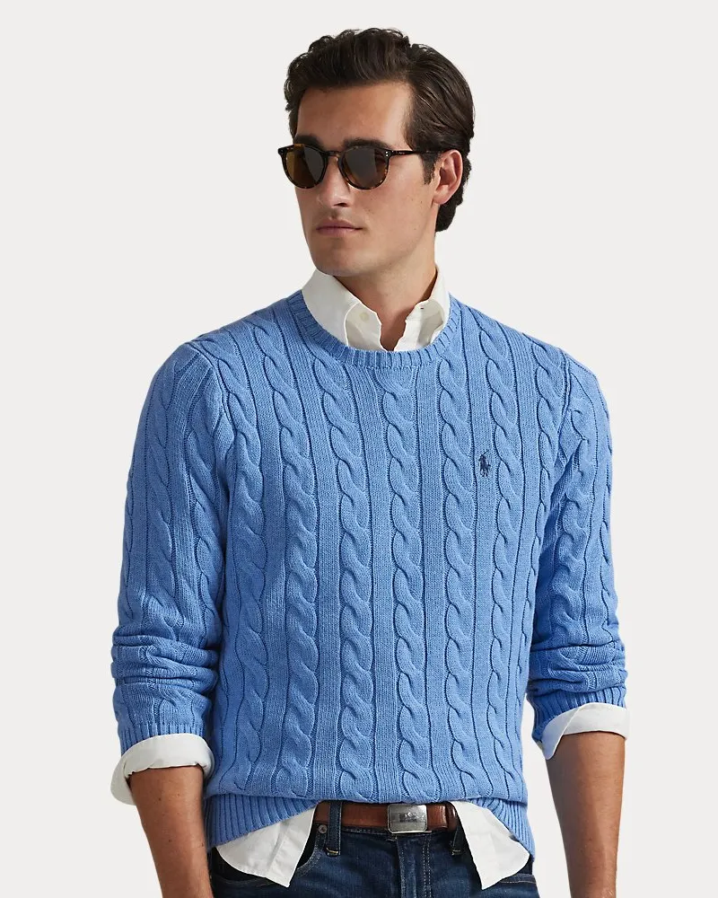 Ralph Lauren Baumwollpullover mit Zopfmuster Blue