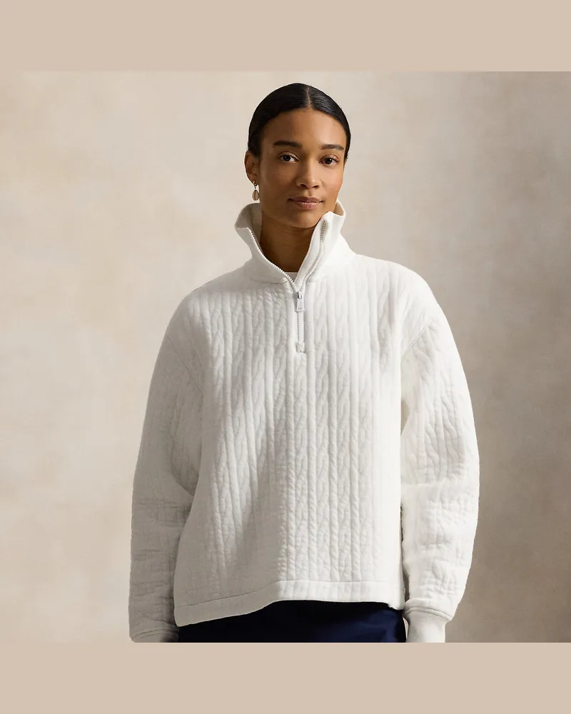 Ralph Lauren Zopfpullover mit Viertelreißverschluss White