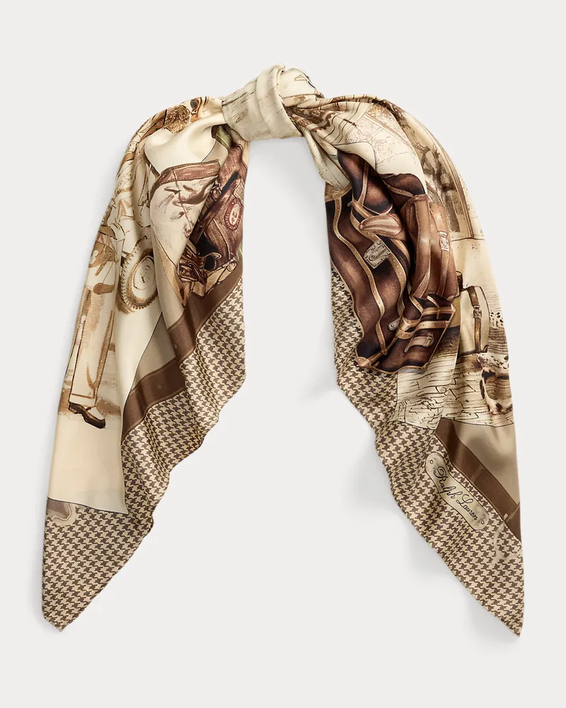 Ralph Lauren Quadratisches Seidentuch mit Druck Tan