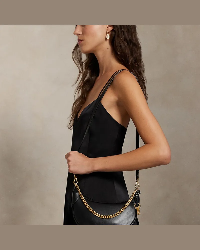 Ralph Lauren Mini-Ledertasche Polo ID mit Kette Black