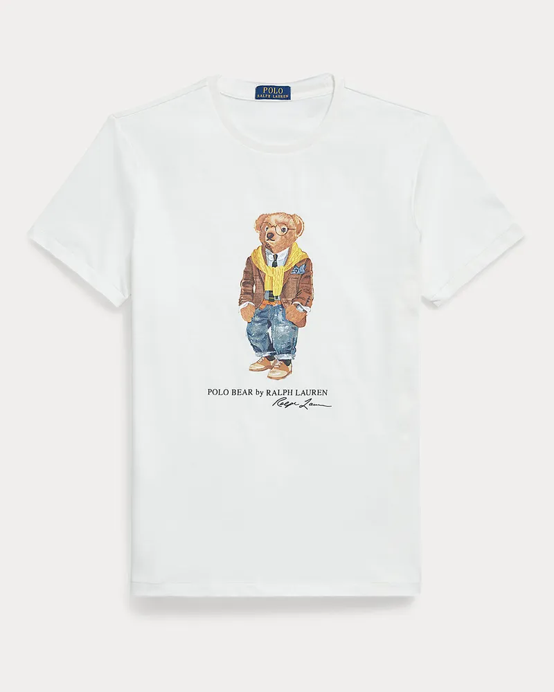 Ralph Lauren Custom-Slim Jersey-T-Shirt mit Polo Bear White