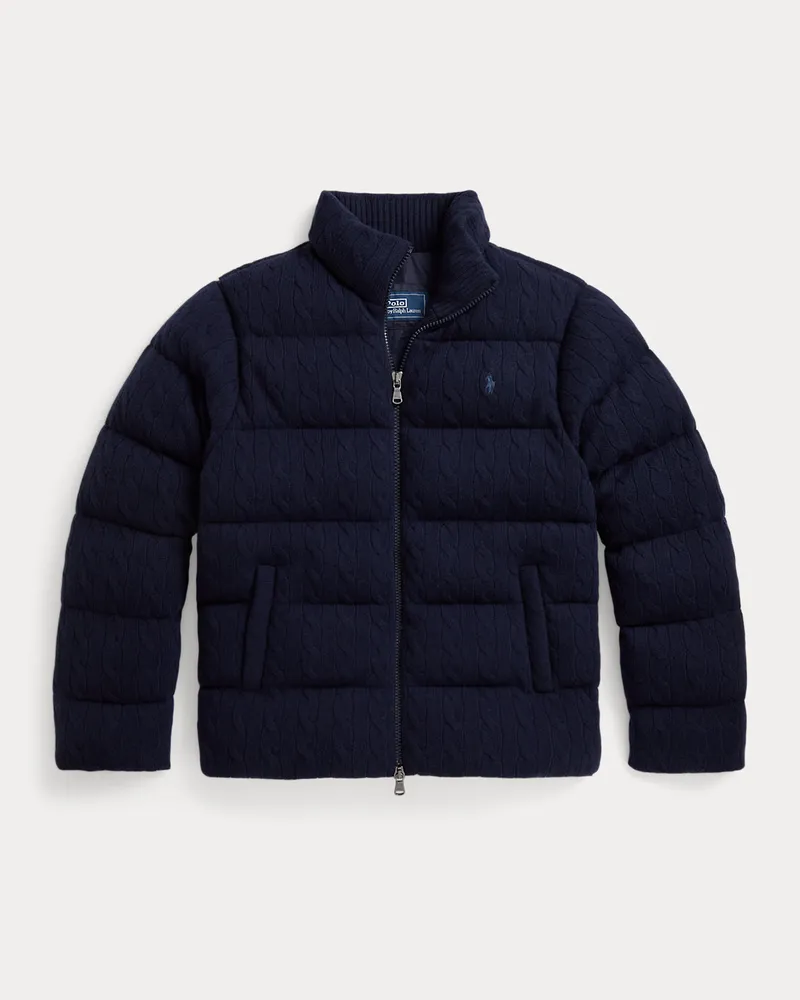 Ralph Lauren Woll-Kaschmir-Strickjacke mit Zopfmuster Blue