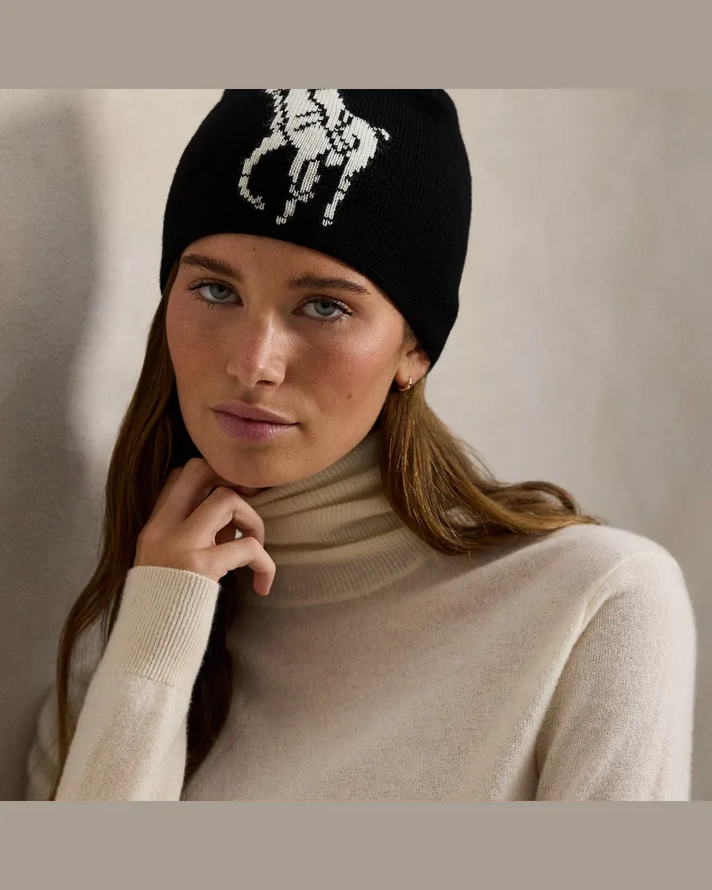 Ralph Lauren Wollmütze mit Big Pony Black