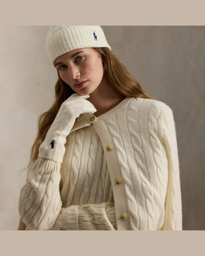 Ralph Lauren Woll-Kaschmir-Mütze mit Zopfmuster Cream