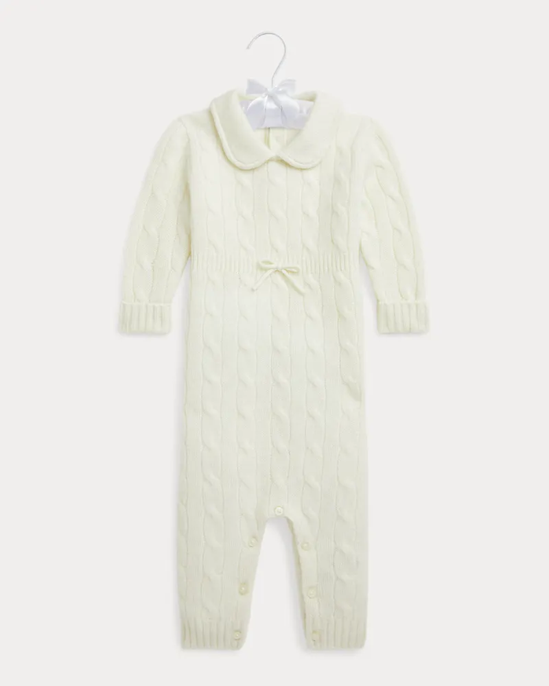 Ralph Lauren Kaschmir-Strampler mit Zopfmuster Cream