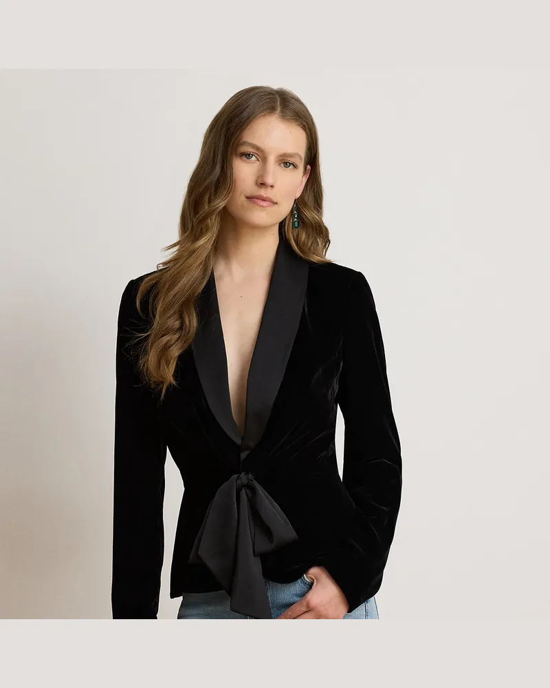 Ralph Lauren Samtblazer mit Satin-Schnürdetail Black