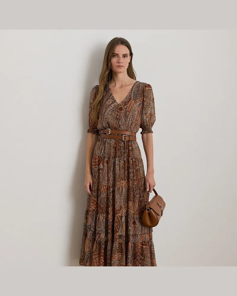 Ralph Lauren Georgette-Kleid mit Paisley-Motiv White