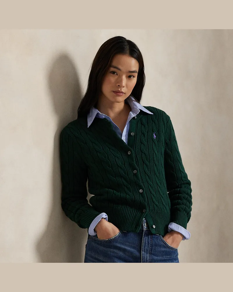 Ralph Lauren Rundhalsstrickjacke mit Zopfmuster Green