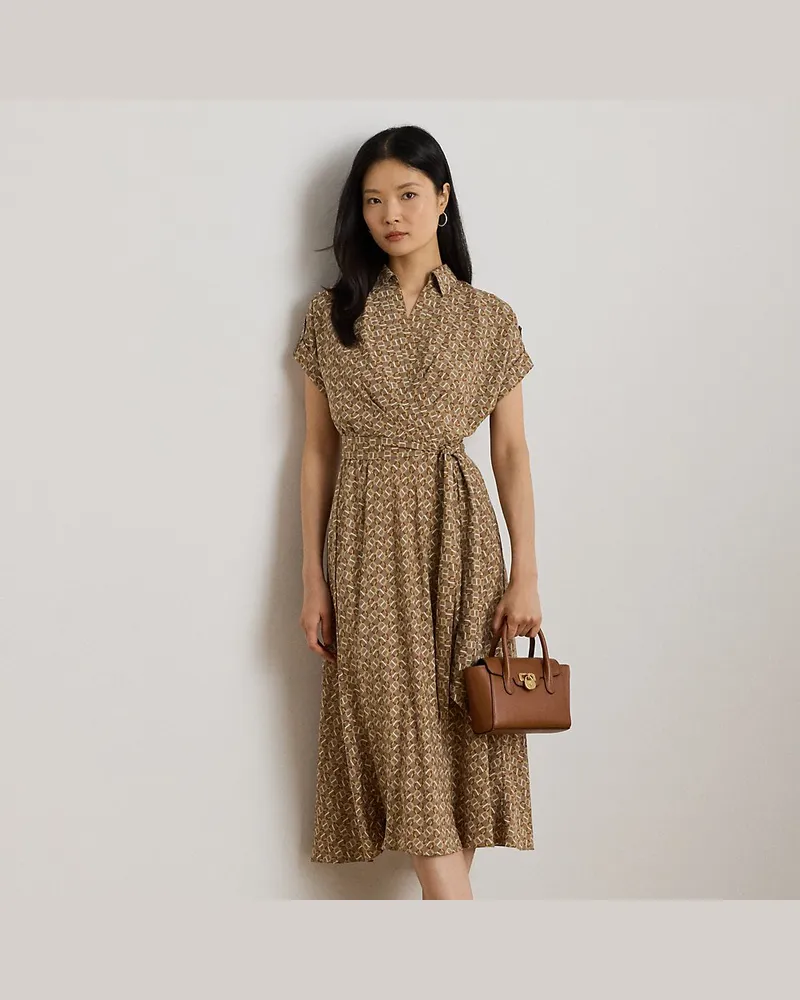 Ralph Lauren Gemustertes Crêpekleid mit Gürtel Brown
