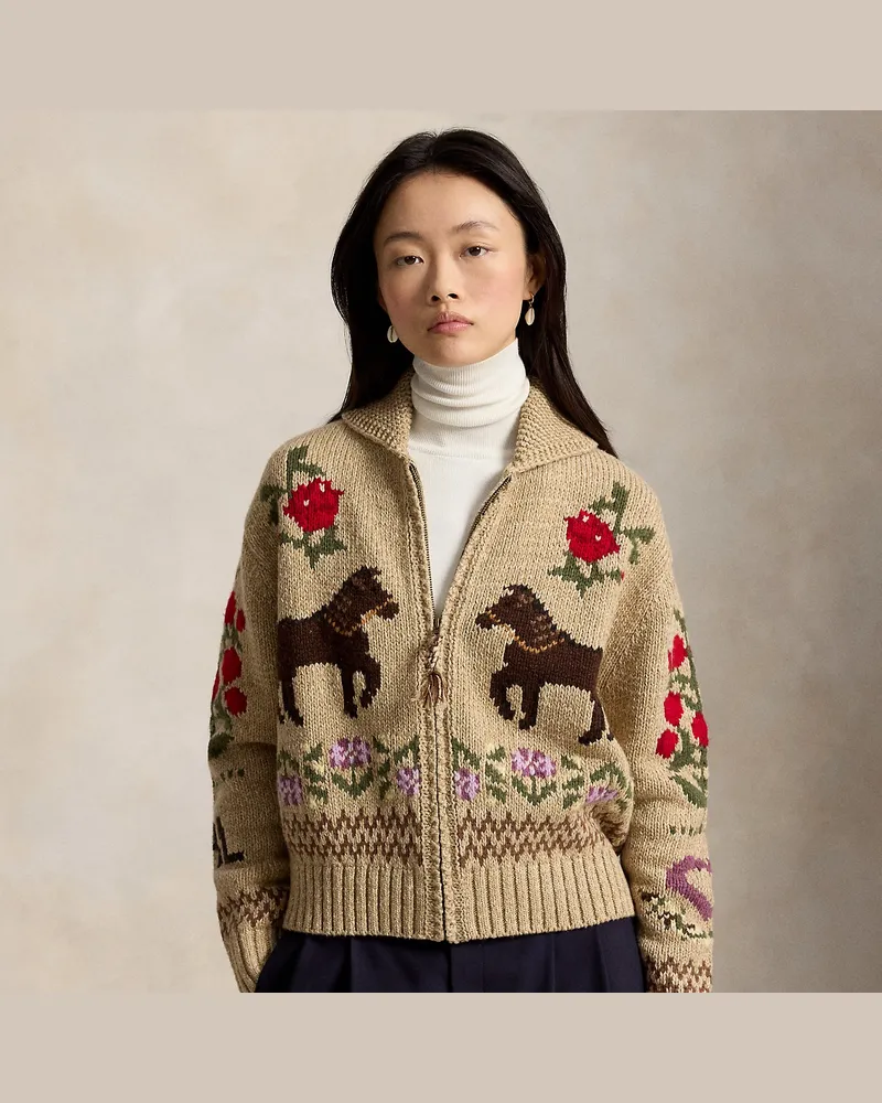 Ralph Lauren Baumwoll-Woll-Cardigan mit Schalkragen Tan