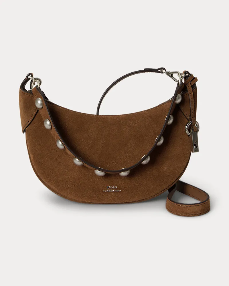 Ralph Lauren Mini-Wildledertasche Polo ID mit Nieten Tan