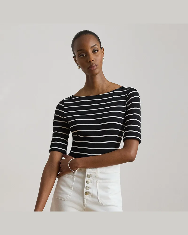 Ralph Lauren Kurzgrößen - Baumwoll-T-Shirt mit U-Boot-Ausschnitt Black