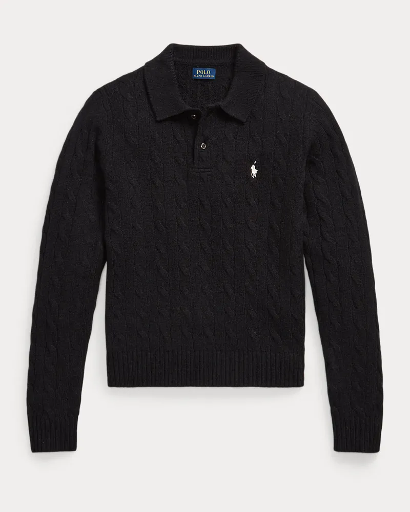 Ralph Lauren Pullover mit Zopfmuster und Polokragen Black