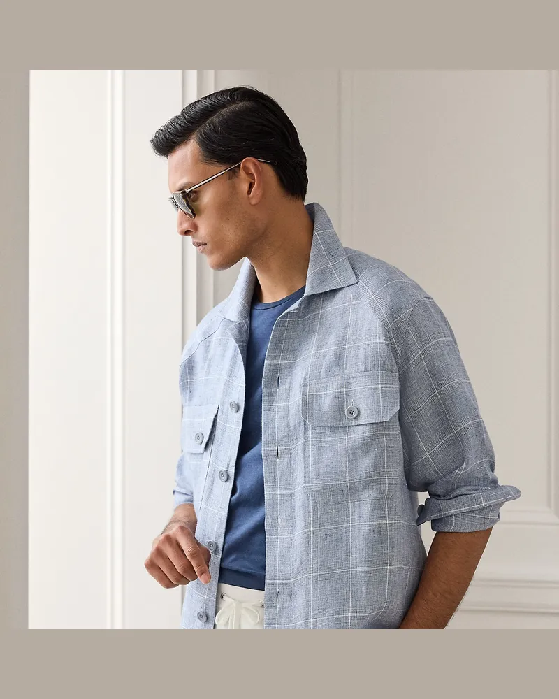 Ralph Lauren Leinenhemd mit Windowpane-Karo Blue