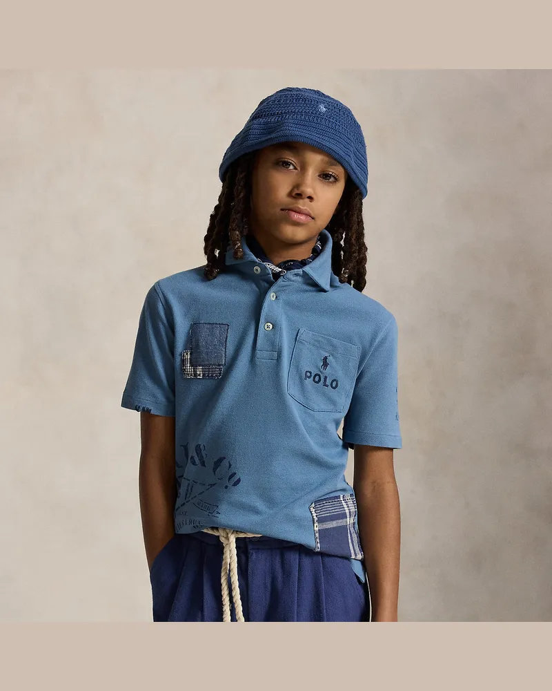 Ralph Lauren Patchwork-Poloshirt aus Baumwollpiqué Blue