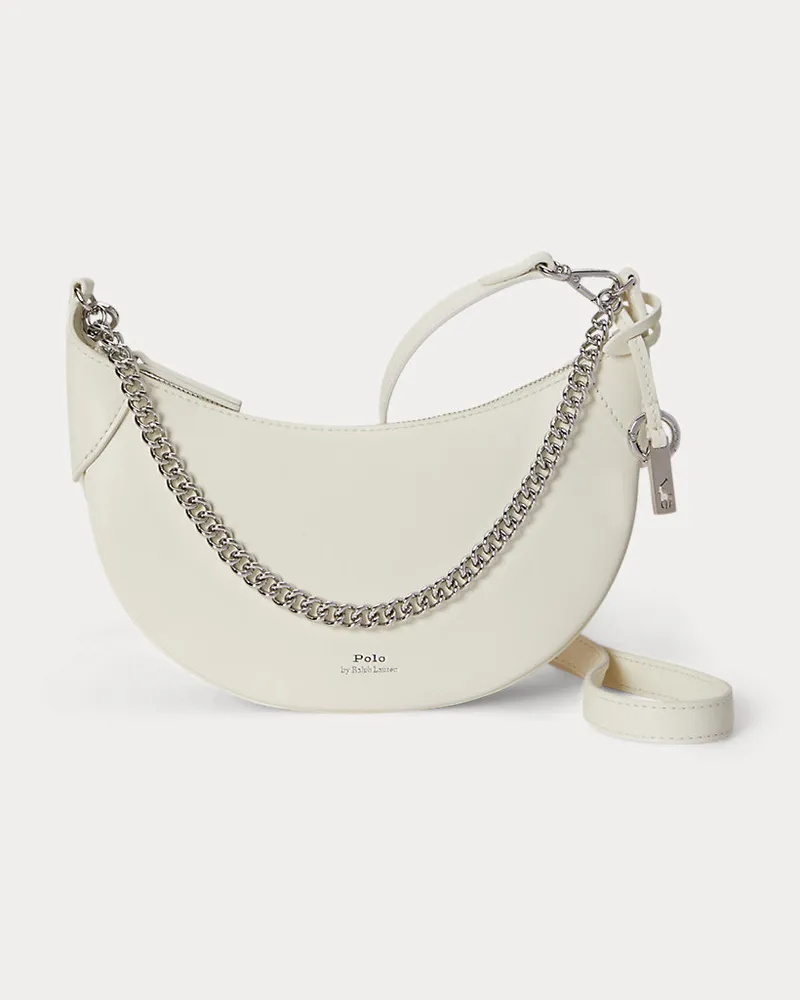Ralph Lauren Mini-Ledertasche Polo ID mit Kette White